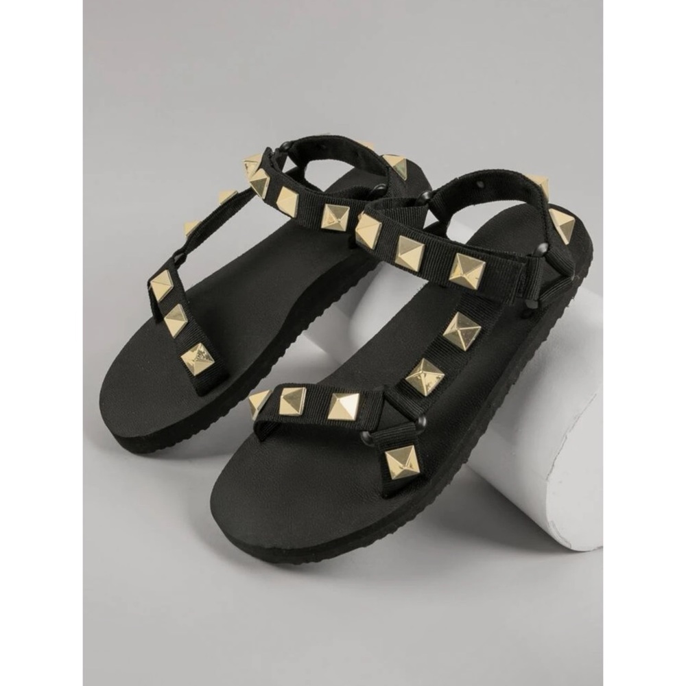 SHEIN Herringbone Gold Studded Strap Foam Sandals- Sz Women’s 11